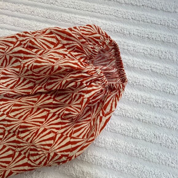 H&M Womens Orange White Deep V-Neck Tunic A-Line Dress XL Balloon Sleeves Boho - Picture 7 of 8